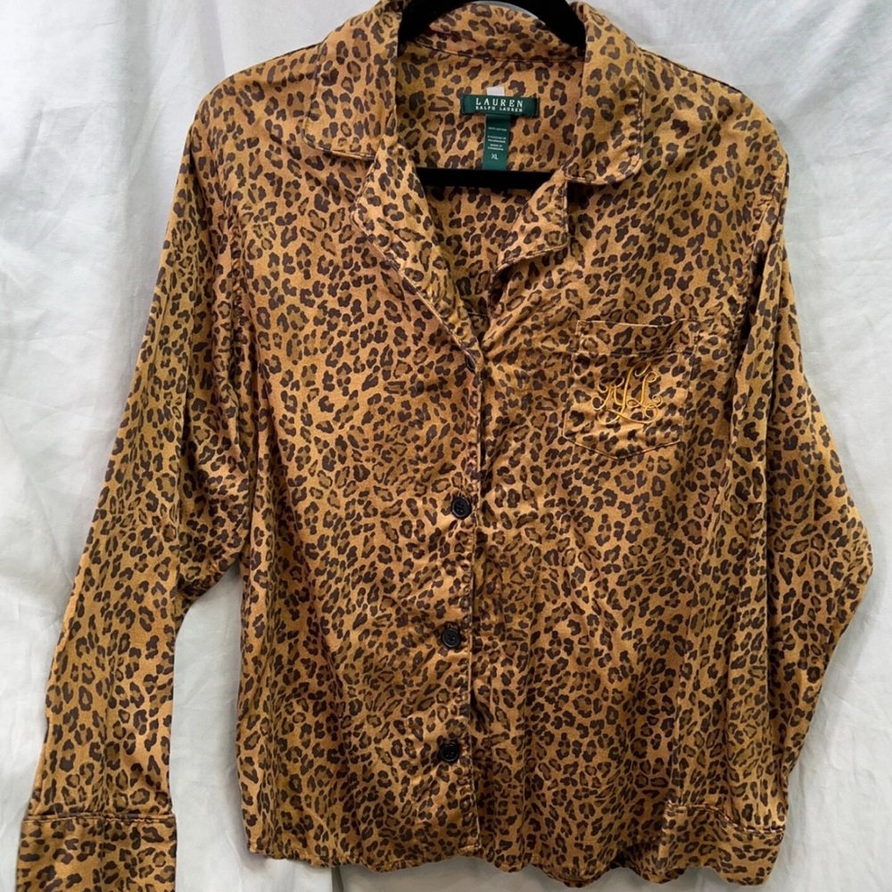 Lauren Ralph Lauren Leopard Print Pajama set with Purple Accents - Picture 4 of 4